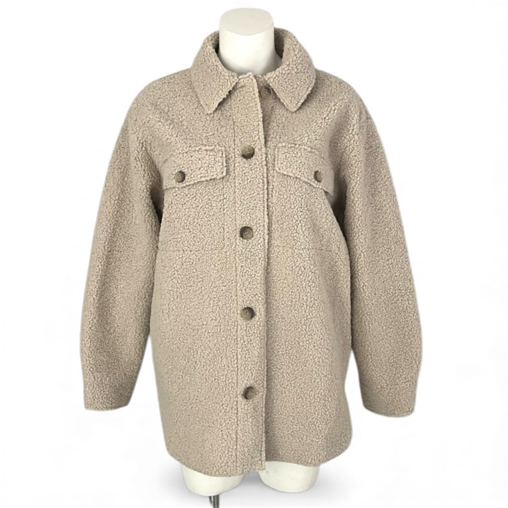 Joie Tan Teddy Button Up Shirt Jacket, Medium